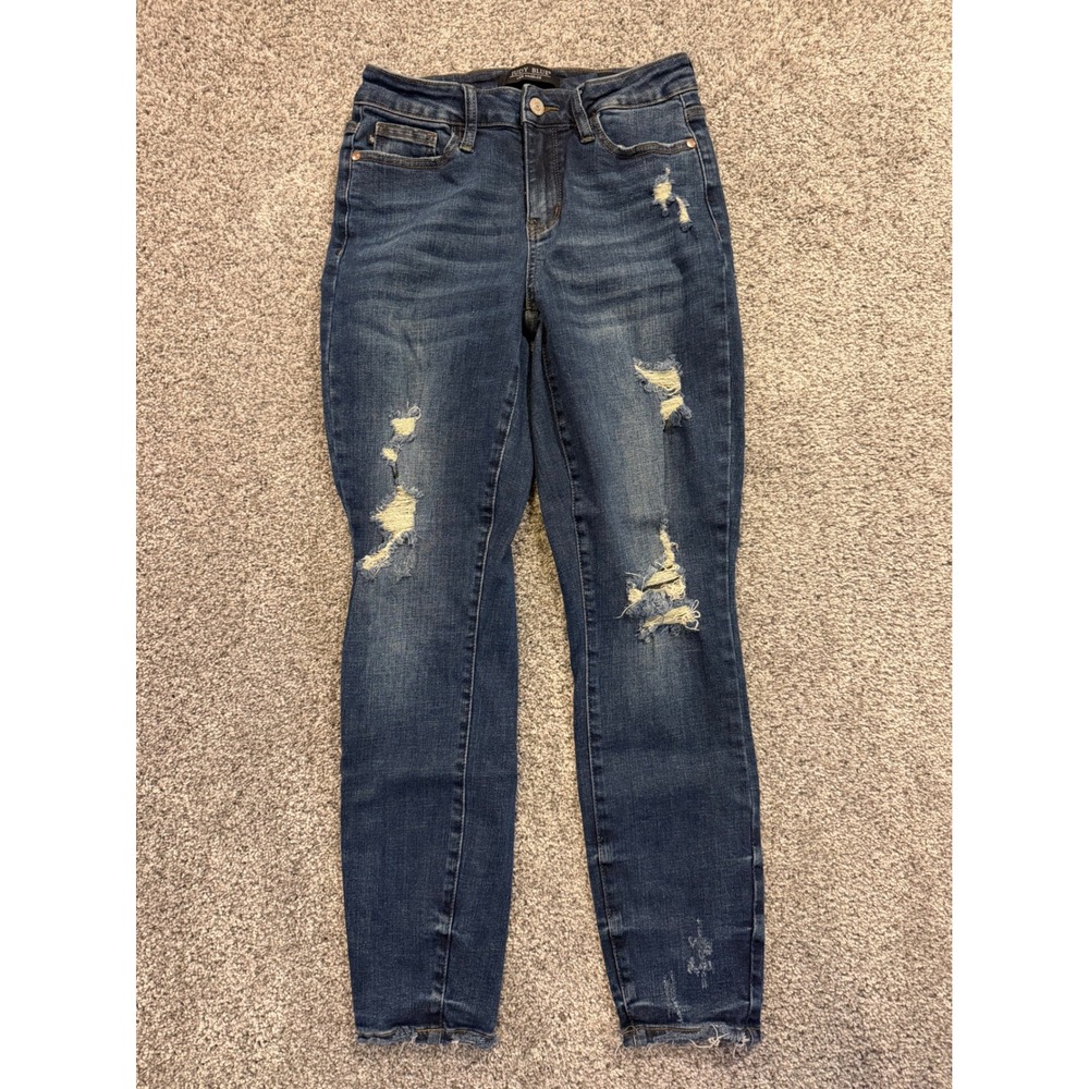 Judy Blue Jeans Women 3/26 Blue Relaxed Fit Skinny Distressed High Rise JB88304